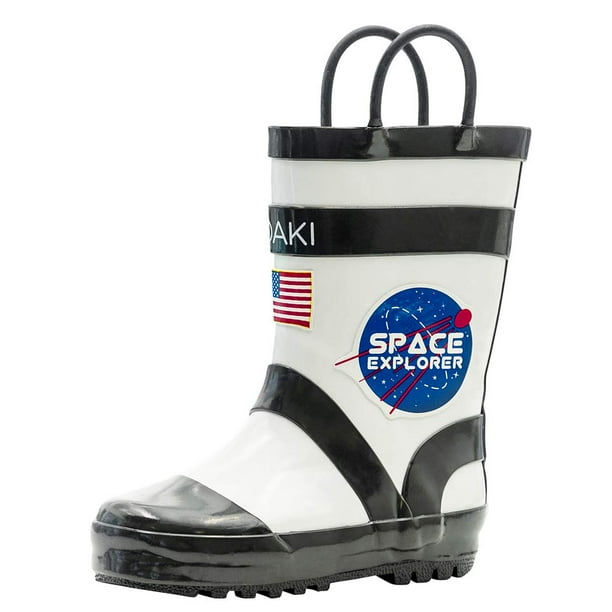 OAKI Kids Waterproof Rubber Rain Boots with Easy-On Handles